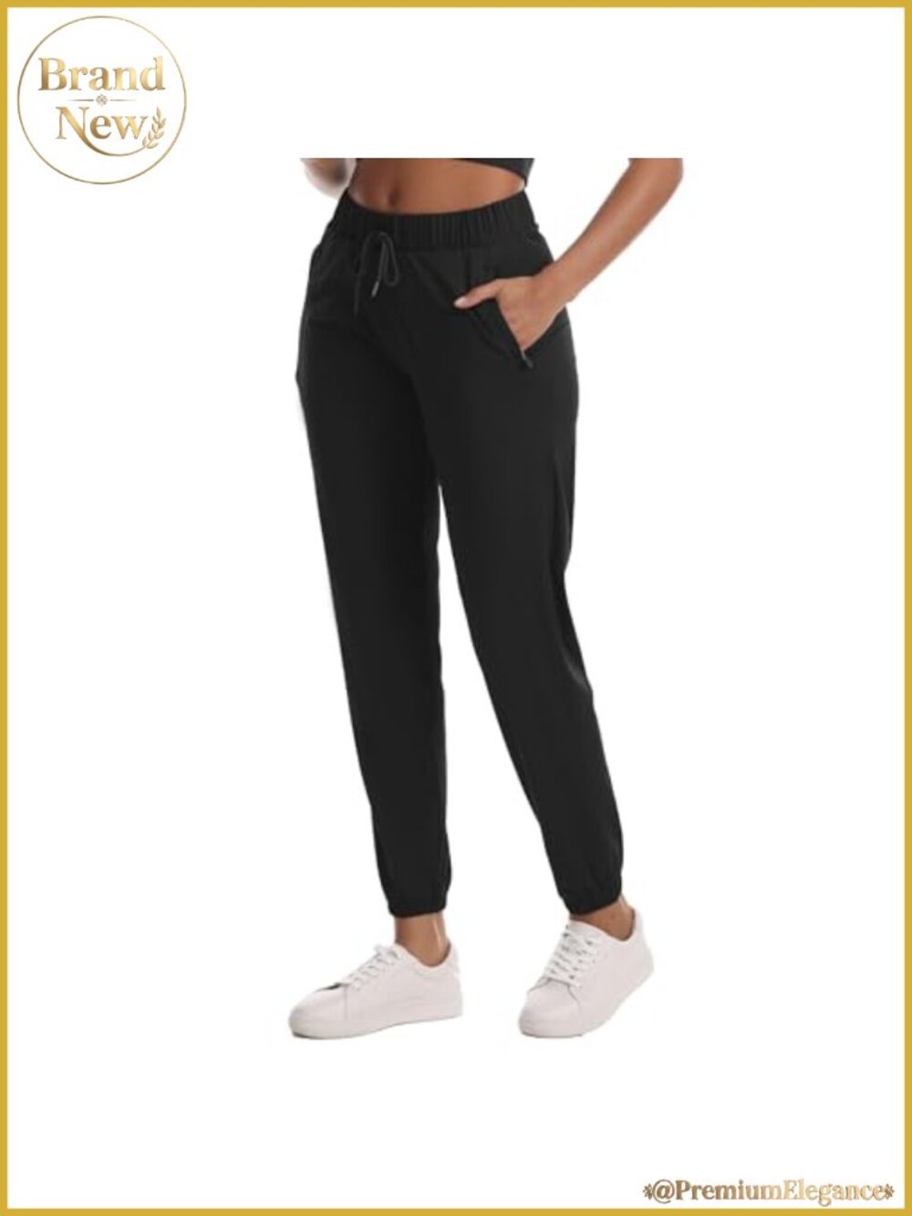 Haowind High-Stretch Workout Joggers Zipper Pockets Drawstring Waist